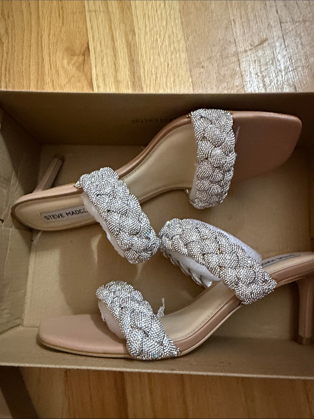 Steve Madden Nude Heeled Sandals with Champagne Beaded Braided Straps